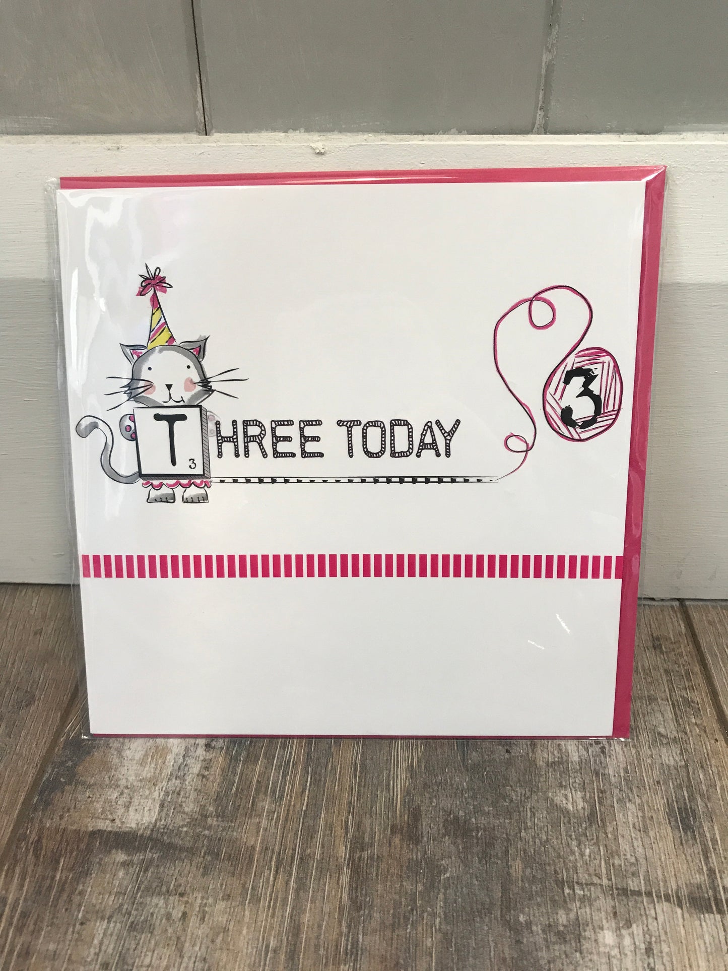 Three Today Birthday Card (Pink) (5472989610144)